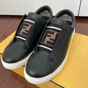 Fendi Rockoclick Knit Logo Slip on Sneakers
